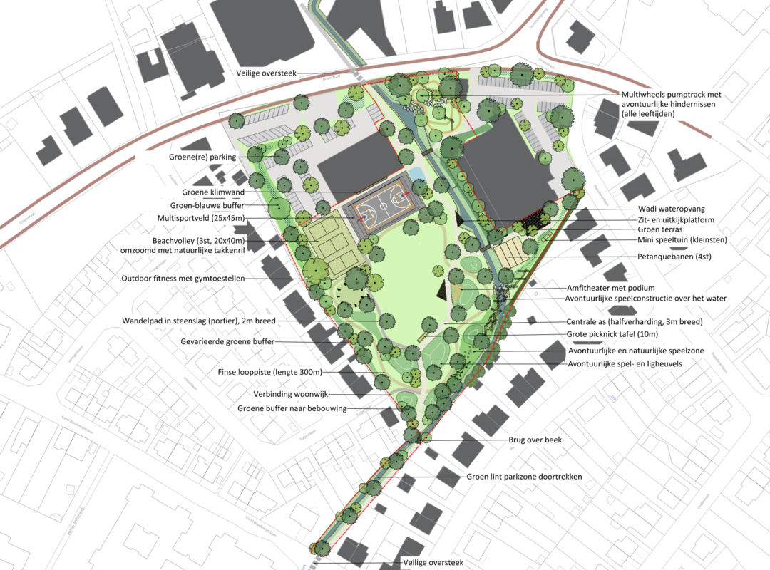 Toekomstige inrichting van de terreinen achter de sportschuur. Toekomstige inrichting van de terreinen achter de sportschuur.